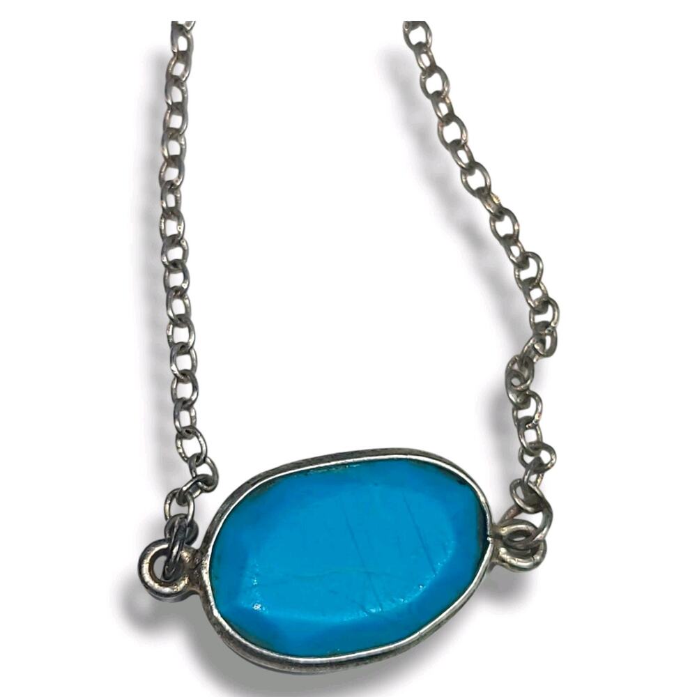 Dainty Sterling Silver 925 Single Turquoise Stone‎ Bracelet 7.5" - Picture 3 of 7